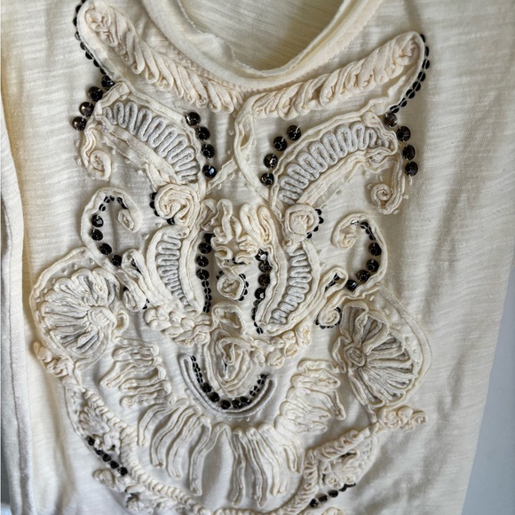 Fossil Embroidered Tank Top Cream Beige Sleeveless Boho Style Size S - Picture 2 of 7